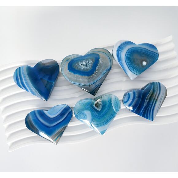 Blue Agate Heart Crystal Carving Dyed - Picture 1 of 7